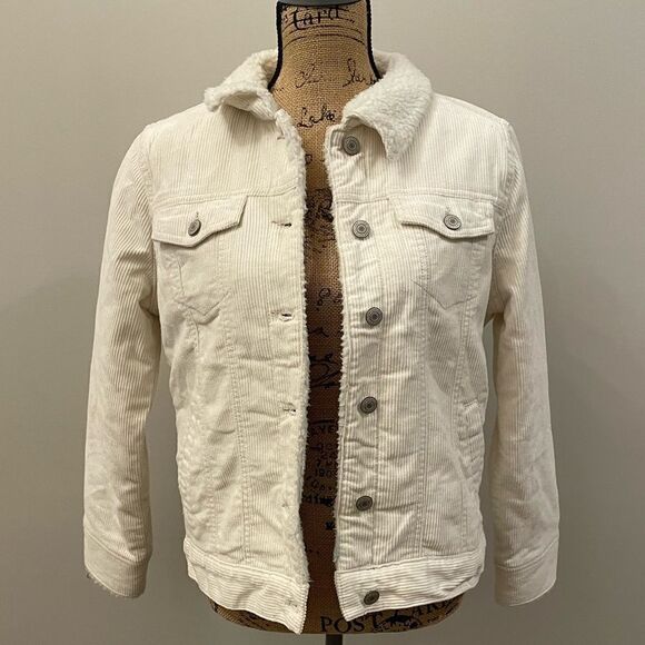 Off White Corduroy Jacket Sherpa lined SZ small - Picture 1 of 8